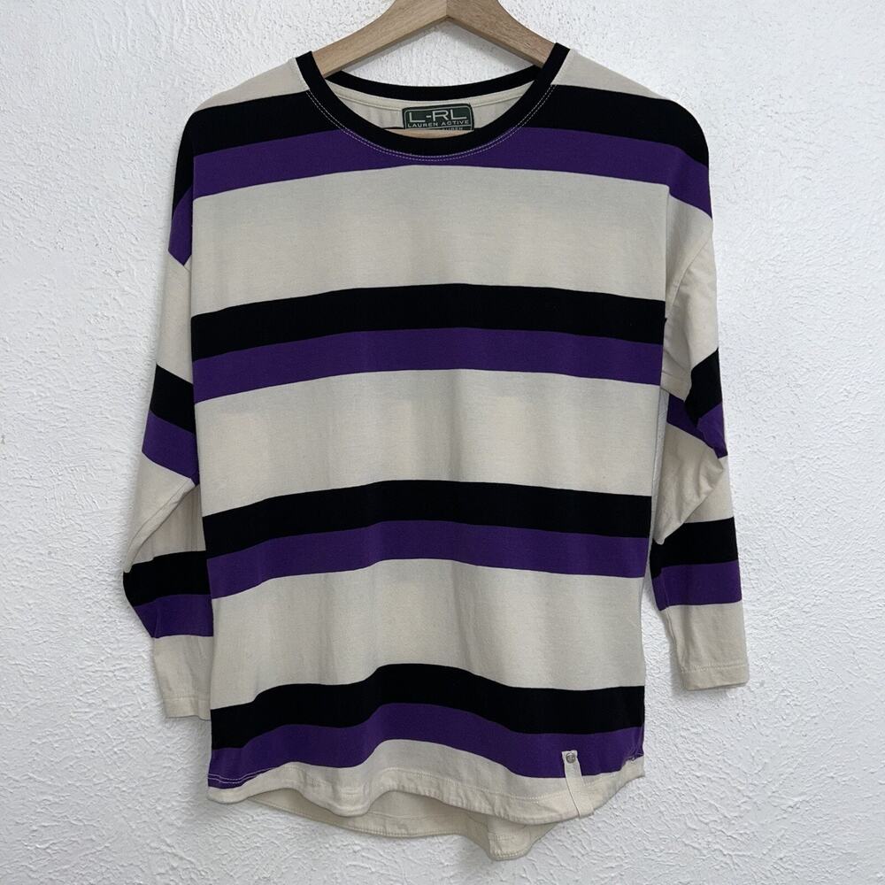 L-RL Lauren Active Ralph Lauren Striped Top Purple Shirt Women’s Medium